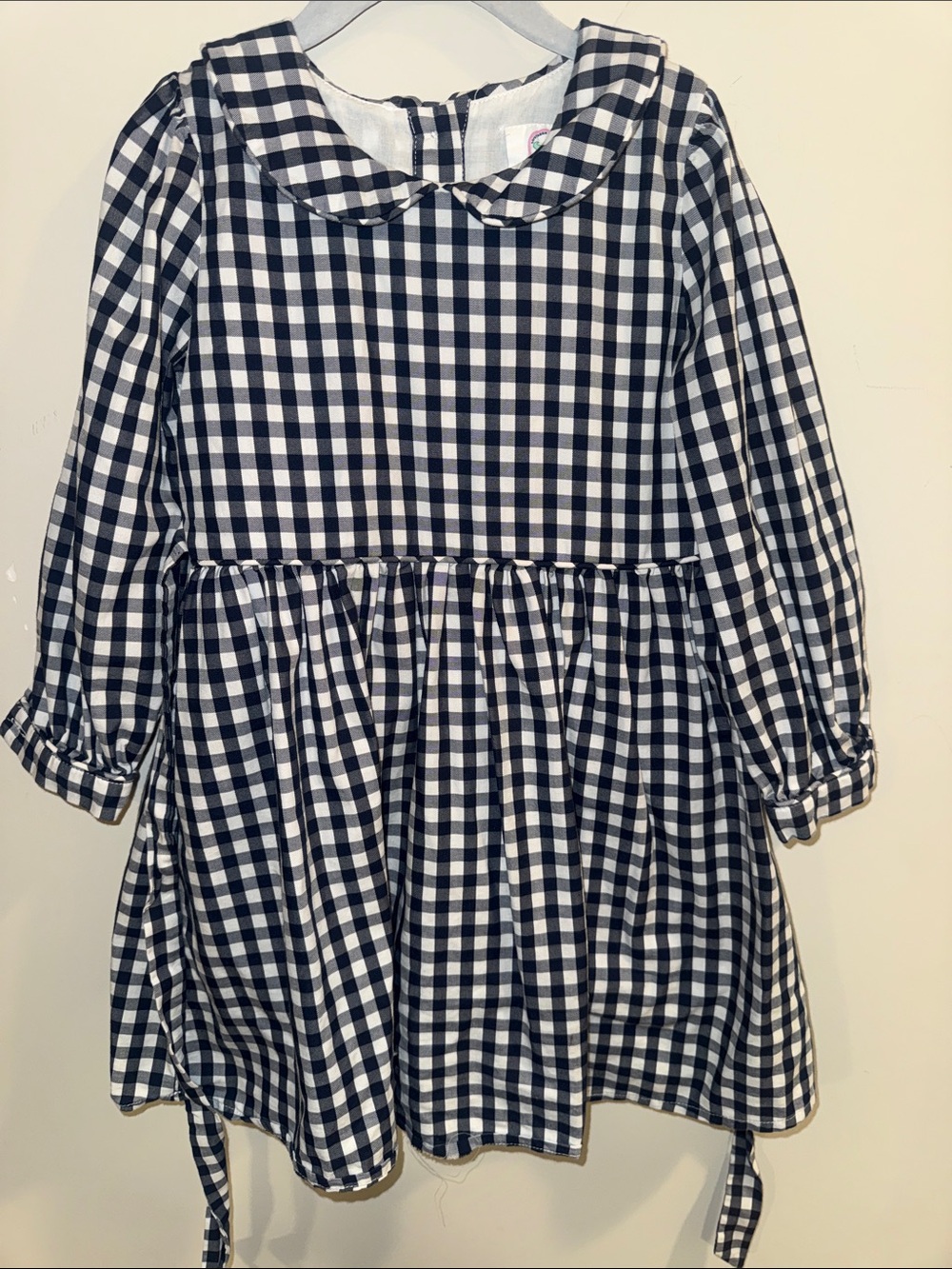 Girls' Black & White Gingham Peter Pan Collar Dress